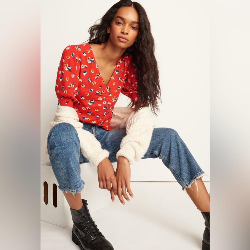 Maeve by Anthropologie Fiorenza Floral Puff Sleeve Blouse Size 8